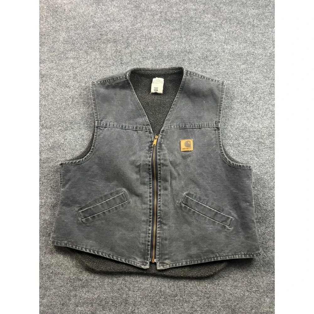 VNTG Carhartt V13PTL Sherpa Lined Vest Mens XL Gray Canvas Workwear USA Made